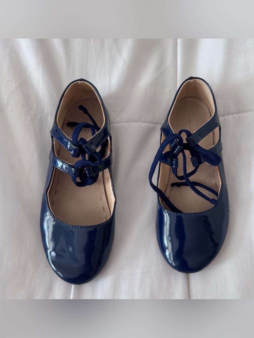 Zara Navy Patent Mary Jane with Lace Tie